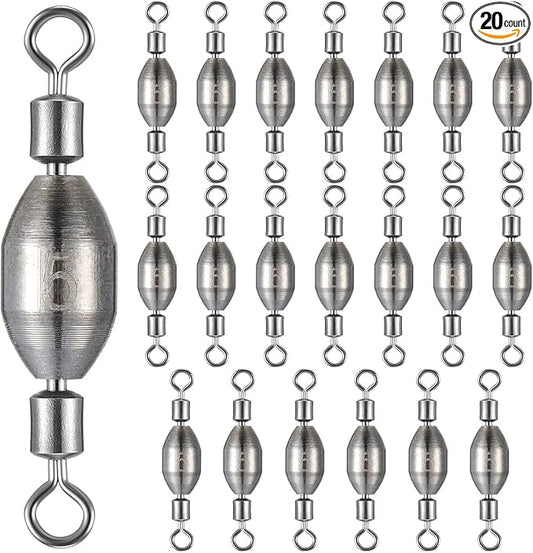 Seenelling 20 Pcs Brass Fishing Sinker Swivel Fishing Weights Saltwater Bullet Sinkers Drop Shot Weight Egg Sinkers with Swivel Rolling Removable Freshwater