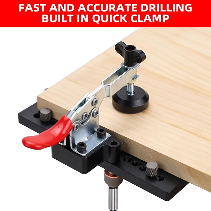 GOINGMAKE Metal Concealed Hinge Jig with Quick Clamp and Dust Vacuum Adapter - 35mm Cabinet Hinge Drilling Jig for Woodworking Door Cabinet Hinges Mounting Tool