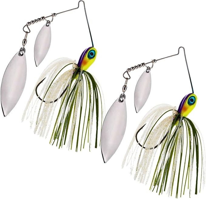 Reaction Tackle Tungsten Spinner Bait Spinnerbait - Double Willow Blade Bass Fishing Lure - Compact Profile Heavy Casting 97% Tungsten (2-Pack)