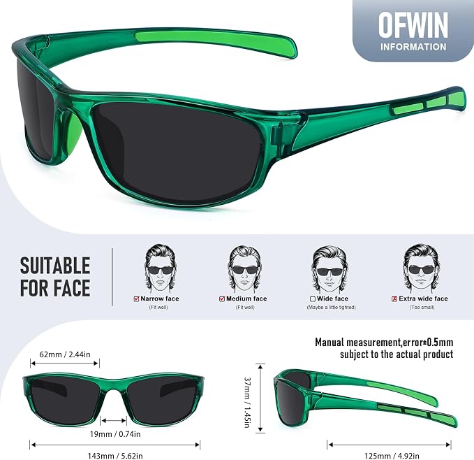 Sports Polarized Sunglasses for Men Women Wrap Around Sun Glasses Fishing Cycling Driving Running UV Protection
