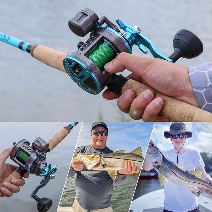 Burning Shark Baitcasting Fishing Reel, Smooth Powerful Round Baitcaster Reel, Saltwater Inshore Surf Trolling Reel, Conventional Reel for Catfish, Musky, Bass, Pike