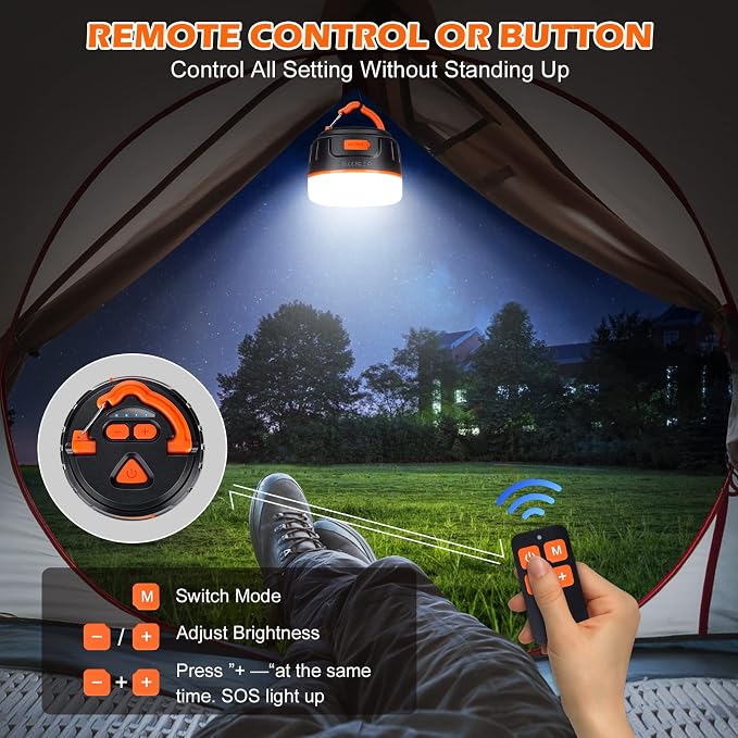 Yonktoo Camping Lantern with Remote Control, 6400mAh Rechargeable Lamp, IPX5 Waterproof Tent Light for Camping, Hiking, Power Outages, Home, Emergency Use - Wireless Remote Edition,Orange