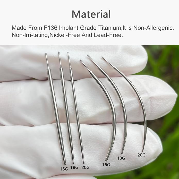 G23 Titanium Threadless Piercing Taper 16G/18G/20G Flat Back Earring Applicator Tool Insertion Pin for Push In Nose Lip Ear Tragus Helix Body Piercing Jewelry Stretcher Assistant Tool