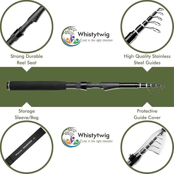 Whistytwig Carbon Fiber Telescopic Fishing Rod - Portable Collapsible Design for Travel and Adventure - Versatile Saltwater and Freshwater Fishing Pole