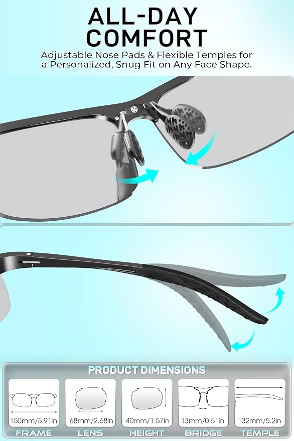SIPLION Polarized Sunglasses Men Sports: UV Protection Ultra Light Al-Mg Metal Frame Ideal For Driving Fishing Running Golf
