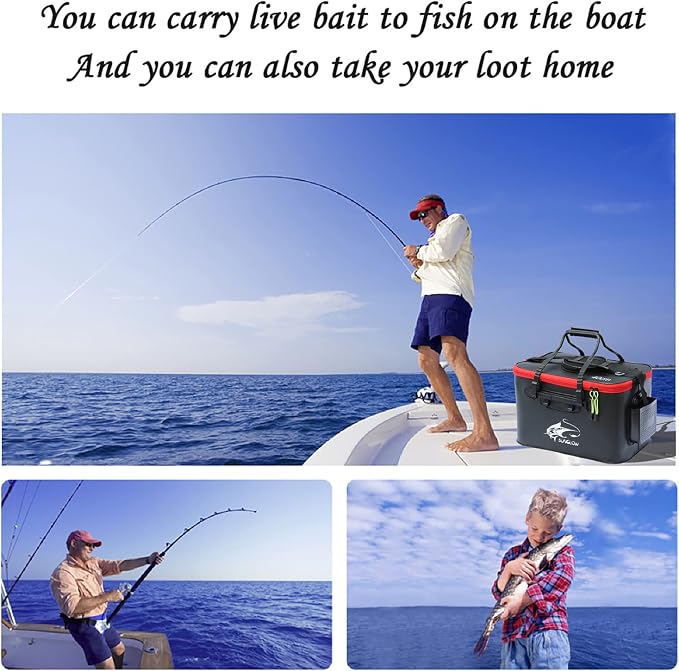 Grneric Fishing Bucket, 6Gallon/8Gallon/10Gallon Foldable Fish Bucket,Live Fish Container Multi-Functional Live Fish Bait Bucket,Outdoor Camping EVA Fishing Bag and Fish Protection Bucket