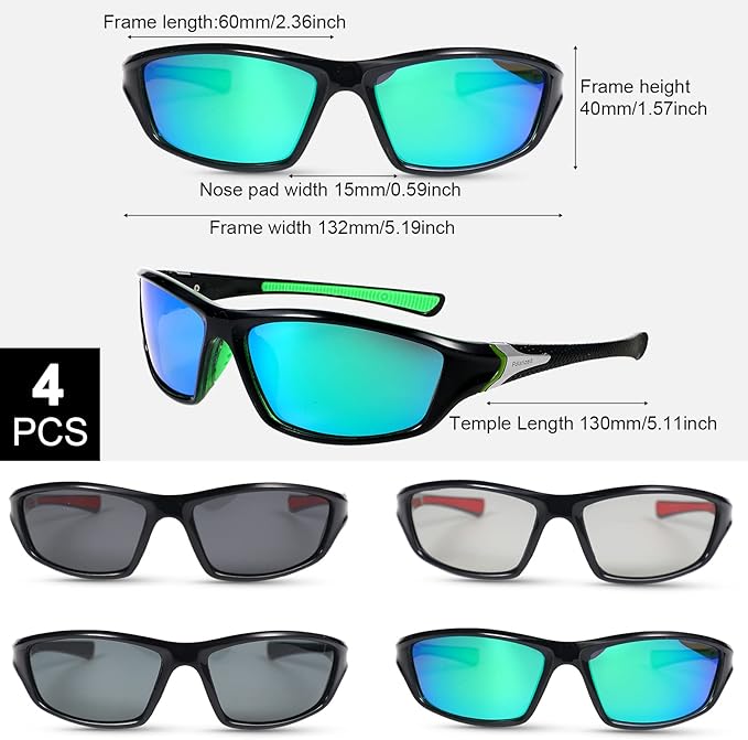TOODOO 4 Pairs Men Polarized Sunglasses with UV Protection Driving Glasses Sports for Sport Outdoor Activities
