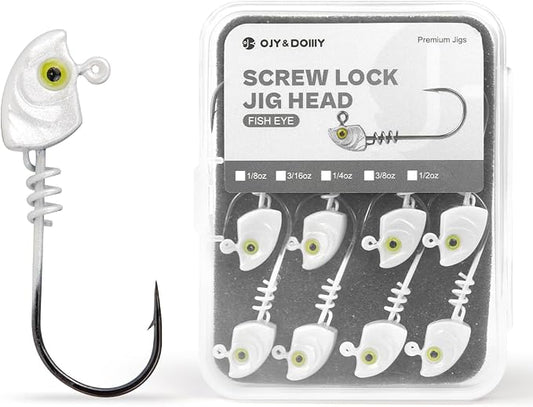 15-Pack Screw Lock Swimbait Jig Heads – 3D Chartreuse Eyes 1/8 3/16 1/4 3/8 1/2 oz, 3/0 & 4/0 Fishing Hooks
