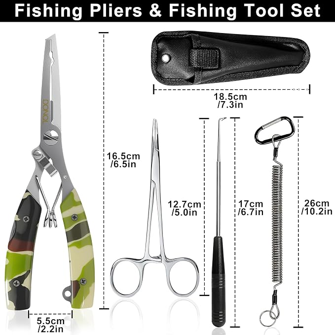 DONQL 6in Fishing Pliers Tools Kit, Fishing Pliers Hook Remover, Fishing Scissors Line Cutter, Saltwater Resistant Fishing Gear with Lanyard, Multifunctional Fishing Hook Remover Gifts