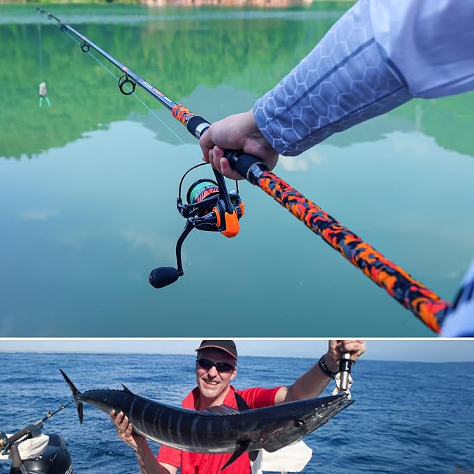 Sougayilang 3 Piece Surf Fishing Rod Combo Medium/Heavy Travel Spinning Rod with 5000 Size Reel Baitfeeder Combo(9'/10'/11'12')