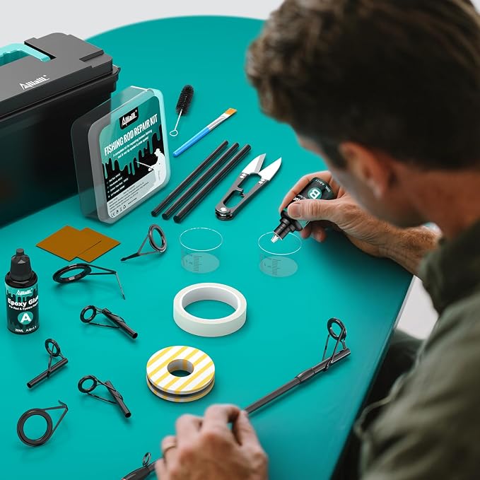 Fishing Rod Repair Kit - 3-in-1 Fishing Pole Complete Supplies Kit for Rod Tips, Fishing Rod & Guide Eyelets Replacement, with Epoxy Glue, Wrapping Thread, Other Fishing Accessories & Gear