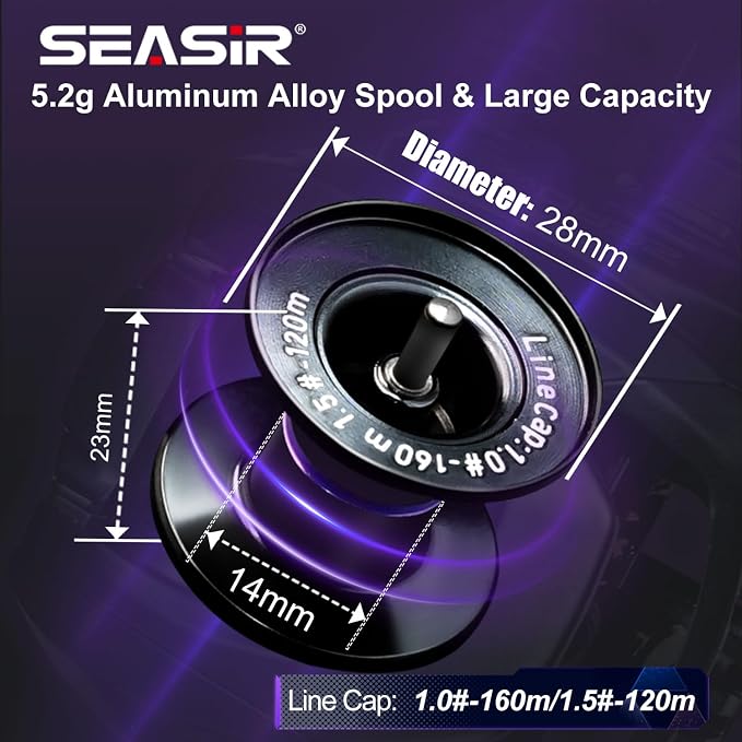 SEASIR ZeroVX Baitcasting Reel, 4.7oz Ultralight Fishing Reel Casting, Freshwater Baitcaster Reel, Carbon Fiber Washer, Max Drag 9LB, 7.6:1 Gear Ratio, 6+1 Shielded Ball Bearing