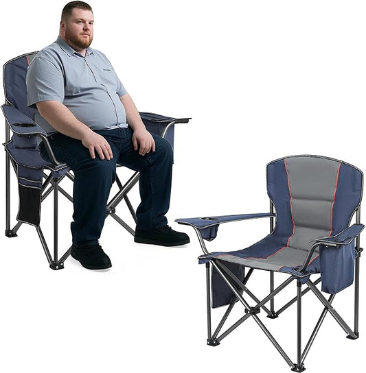 WEIDIORME 2 Pack Heavy Duty Oversized Camping Chair for Adults 400lbs w/Lumbar Support - Folding Chairs with Side Pocket, Cup Holder & Cooler Bag for Beach, Fishing, Lawn, Backyard Navy Blue