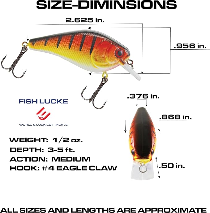 Luck E Strike 2 Inch Square Bill Crankbait, Made in The USA