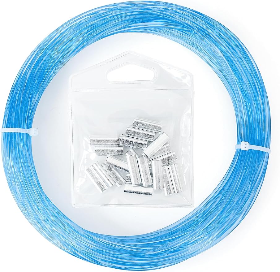 BLUEWING 50/100yd Outrigger Line Rigging Kit Mono with 20pcs/40pcs Aluminum Sleeve Crimps and 1.9mm 400LB Test Monofilament Fishing