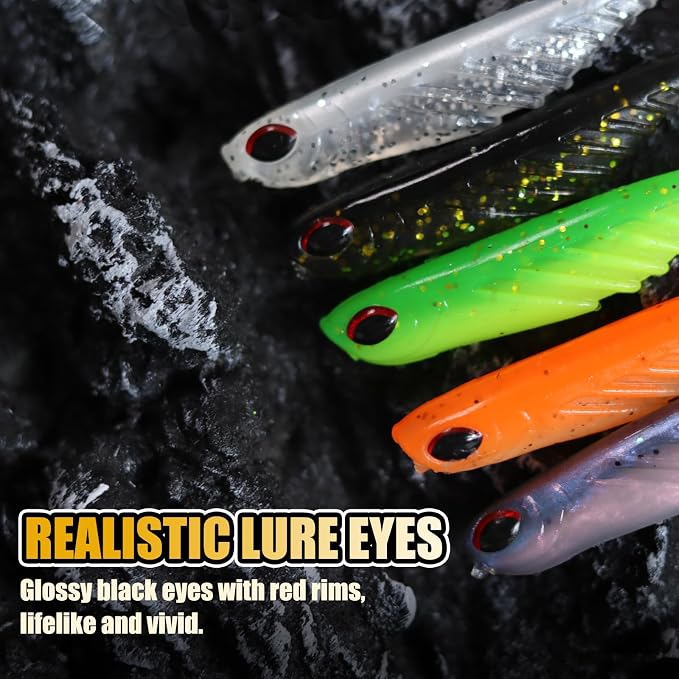 Fishing Soft Lures Paddle Tail Swim Baits Plastic Baits Crappie Walleye Trout Bass Fishing Baits for Jig Heads Saltwater/Freshwater 40PCS