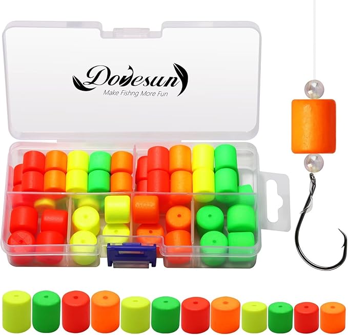 Dovesun 220/104/80/60/54/52/42pcs Pompano Rig Floats for Surf Fishing Foam Bobbers for Fishing Fly Fishing Bobbers Floats Bright Color Kit/Round/Cylindrical/Heart/Bullet/Pill/Spin Shape
