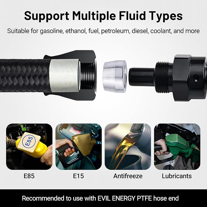 EVIL ENERGY 12AN PTFE Fuel Line Kit,AN12 E85 Nylon Braided Fuel Hose Black 20FT PTFE Fuel Line Hose(5/8Inch ID)