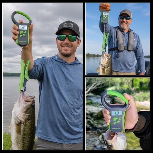 SNAIL TRAIL 8 Storage Bins Digital Bass Fishing Scale & 7.5'' Lip Gripper, Weighs Up to 50 lbs, Backlit LCD Display, Ergonomic Handle, Multi-Mode(LB, OZ/LB & KG), Tournament Fish Weigher for Anglers