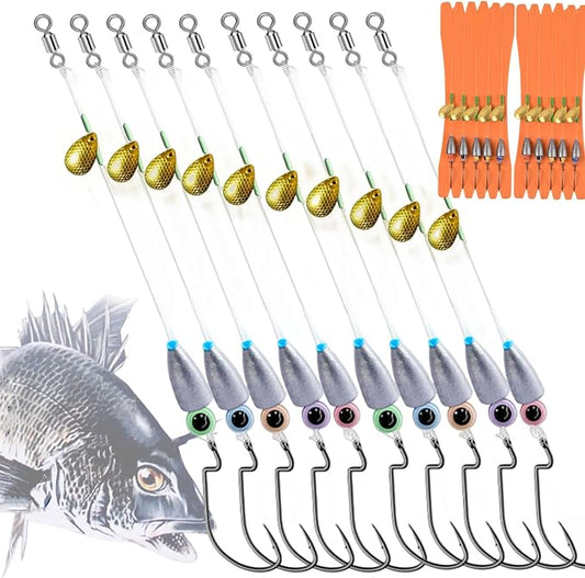 10Pcs Fishing Bullet Weights Texas Rigs Ready Kit,Worms, Sinker (10g/7g/5g), Worm Hooks, Carbon line,Spinner Blades，Eye Beads Bait, Fishing Bass Rig Saltwater Freshwater