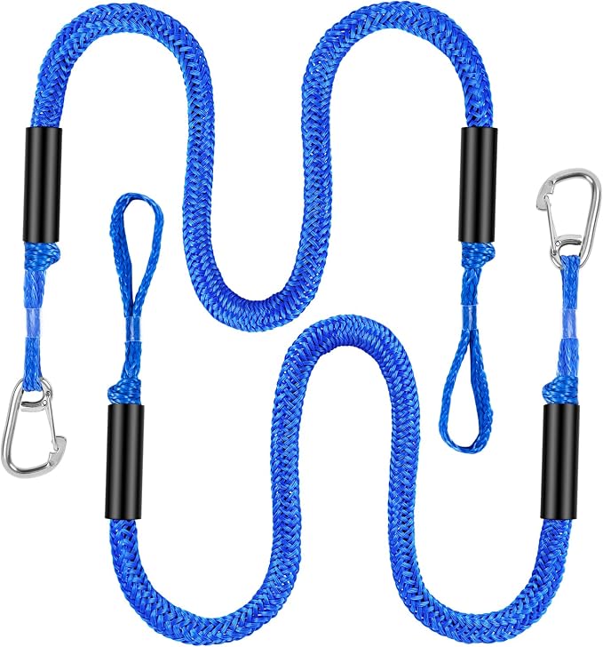 4-5.5ft, Bungee Dock Line with Stainless Steel Clip Safe Boat Rope Mooring String with Foam Float for Pontoon, Boat Accessories, Sea Doo,2 Pack(Blue)