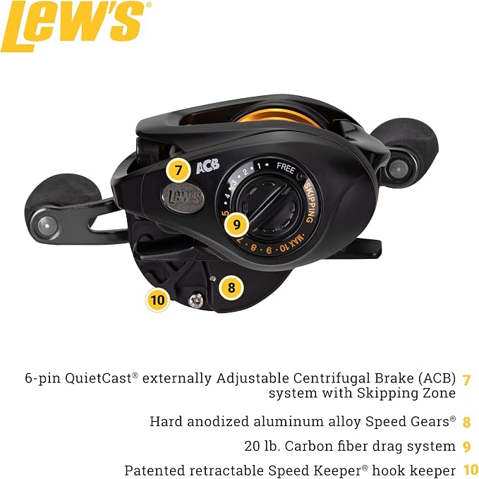 Lew's Team Lew's Pro SP Skipping and Pitching Fishing Reel, 8+1 Stainless Steel Ball Bearings, 7.5:1 Gear Ratio, Black