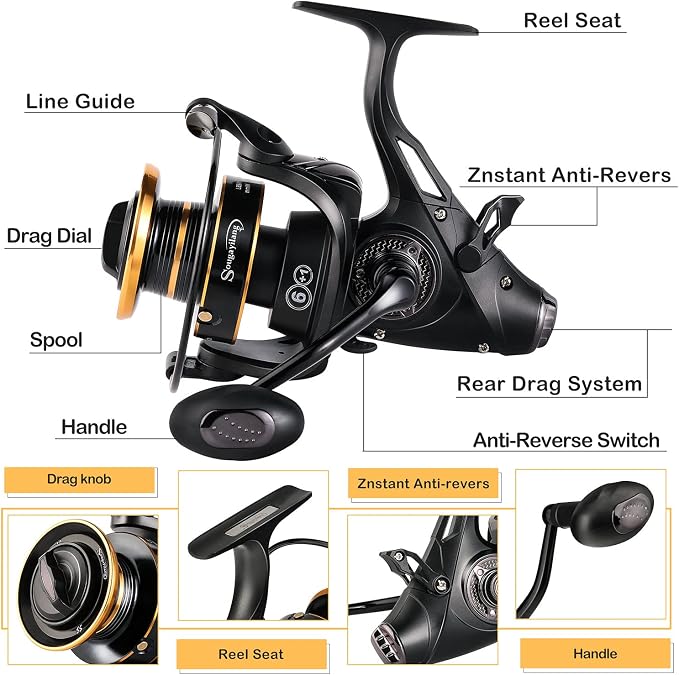 Sougayilang Bait Feeder Spinning Reels,33Lbs Drag Carp Fishing Reel Front and Rear Drag System, Freshwater Fishing Reel for Live Liner Bait Fishing for Catfish Fishing