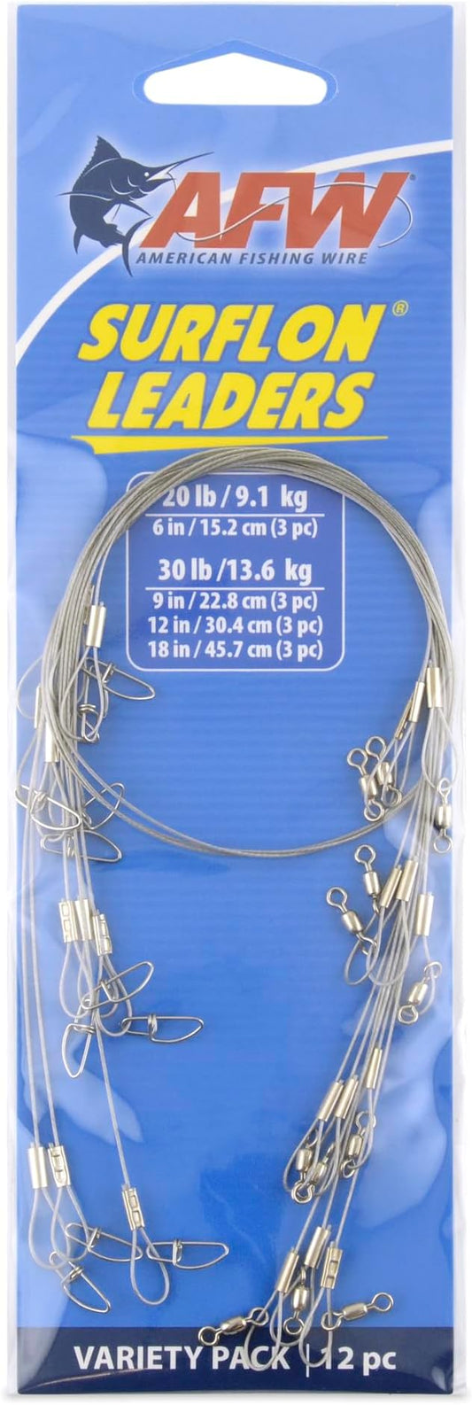 AFW Surflon Fishing Leaders – Black Nylon Coated Stainless Steel Wire, Swivel & Snap, 3 Pack, Variety Pack – Strong Leader Line for Catfishing & Toothy Game Fish