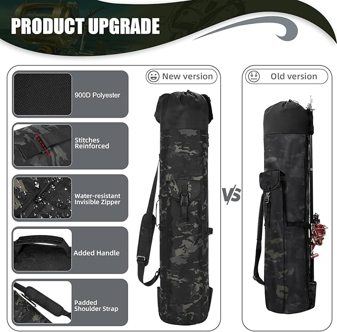 Fishing Rod Bag Fishing Rod Case, Durable Folding 900D Oxford Fabric Portable Large Capacity Waterproof, Fishing Gifts for Men Boys