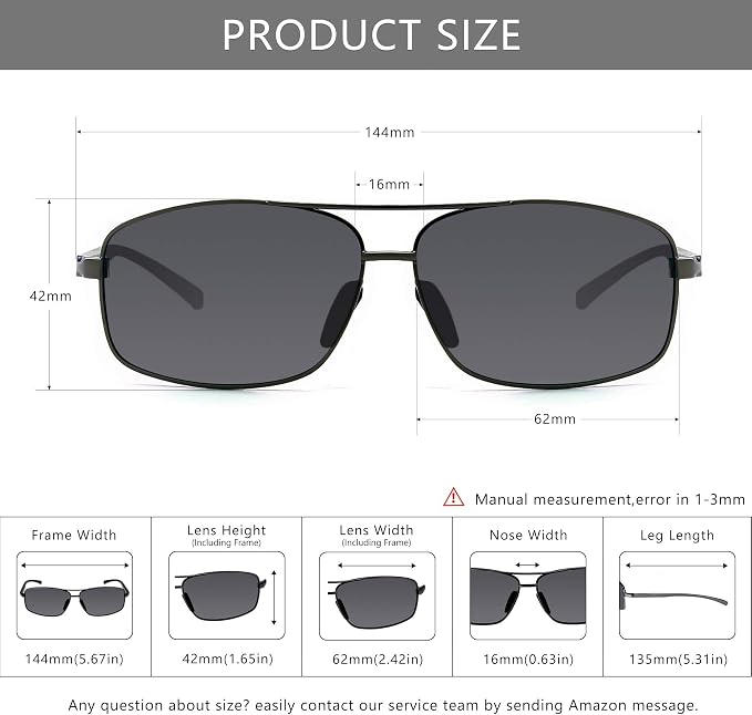 SUNGAIT Ultra Lightweight Rectangular Polarized Sunglasses Men UV400 Protection