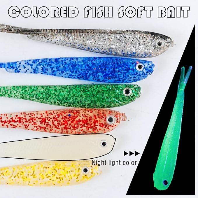 Soft Fishing Lures Kit Paddle Tail Swimbaits Plastic Worms Set Mixed Color Minnow Jerkbait Bass Lure Baitsfor Trout,Walleye,Crappie