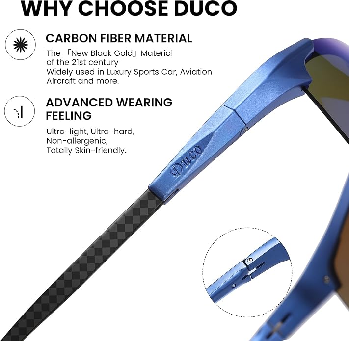 DUCO Polarized Sunglasses Mens Ultralight Carbon Fiber Sun Glasses for Men Driving Sports Fishing UV400 Protection DC8277