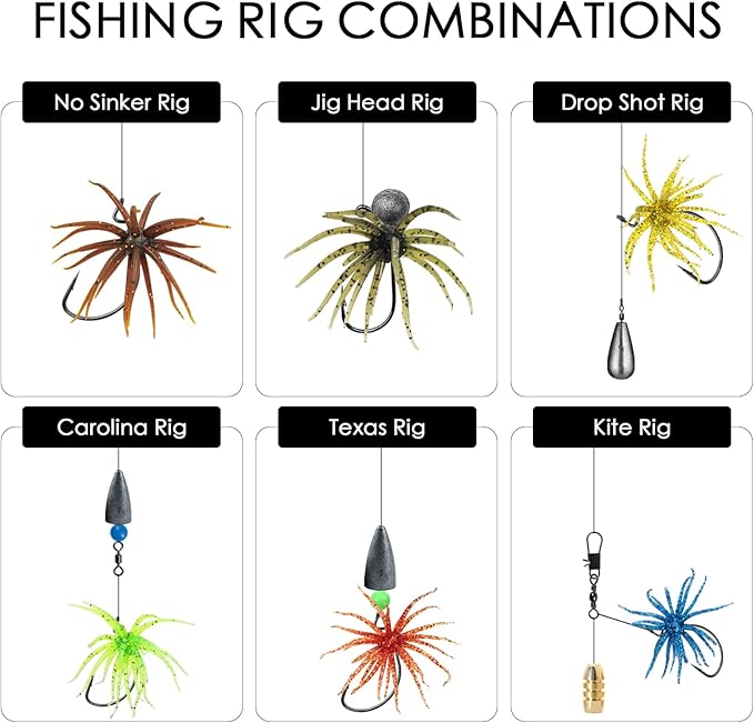 6 Pcs Soft Urchin Lures Fishing Saltwater Slow Floating Lures for Bass Trout Crappie
