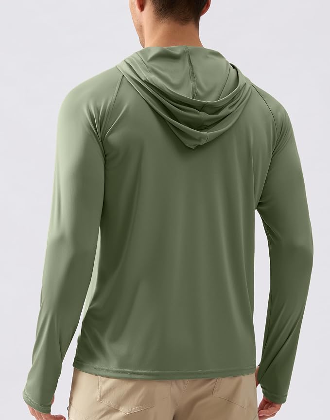 Pudolla Men's Sun Protection Hoodie Shirts UPF 50+ Rash Guard SPF Long Sleeve Fishing Shirt for Men Swim Hiking Boating