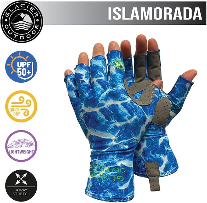 Glacier Glove Islamorada 50+ Sun Protection Durable Lightweight Breathable Quick-Dry Fingerless Outdoor Fishing Sun Glove