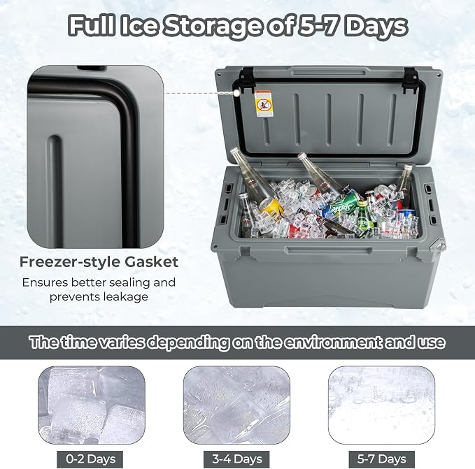 Goplus Hard Cooler, Insulated Ice Chest w/Portable Handles, Cup Holders, Ruler, Bottle Opener, 6 Day Ice Retention for Drink, Beverage, Camping, Fishing, Beach