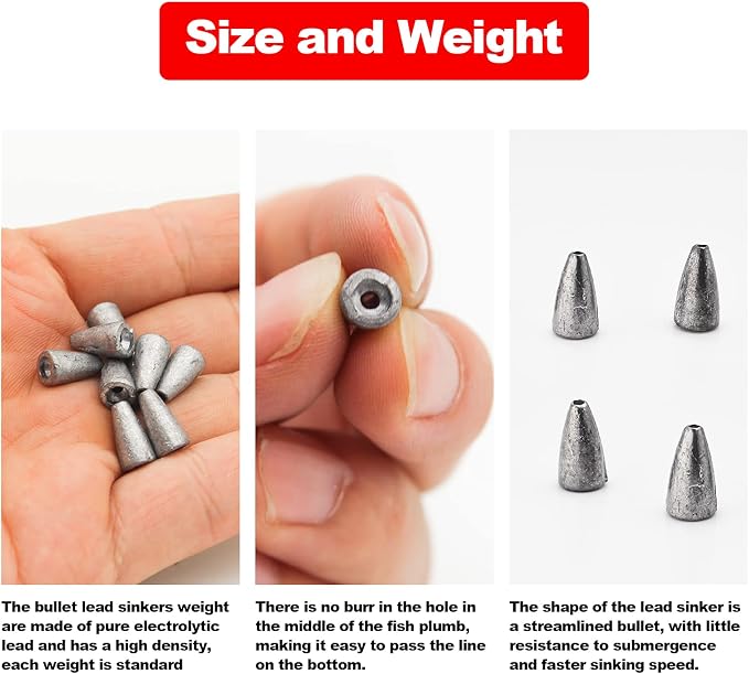 Fishing Weight Sinkers, 50pcs/55pcs Lead Worm Weights Fishing Sinkers for Bass Fishing Texas Rigs(2g/3.5g/5g/7g)