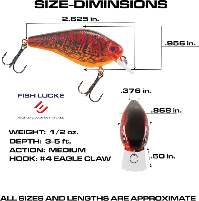 Luck E Strike 2 Inch Square Bill Crankbait, Made in The USA