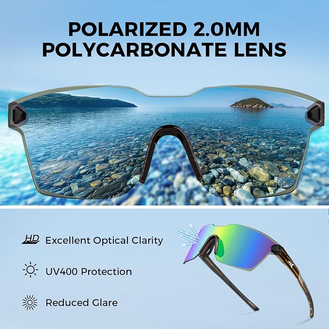 KastKing Tarkio Polarized Fishing Sunglasses, Large Single PC Lenses, Rimless Wrap Design, UV400 Protection Sports Sunglasses