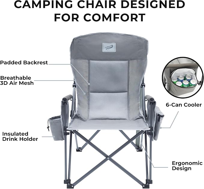 Camphor Designs Heavy Duty Portable Folding Camping Chair for Adults with Padded | for Outdoor & Sports, Backpacking, Beach, Lawn, Hunting, Tailgating, Fishing | Supports 400 Lbs (Single, Beige)
