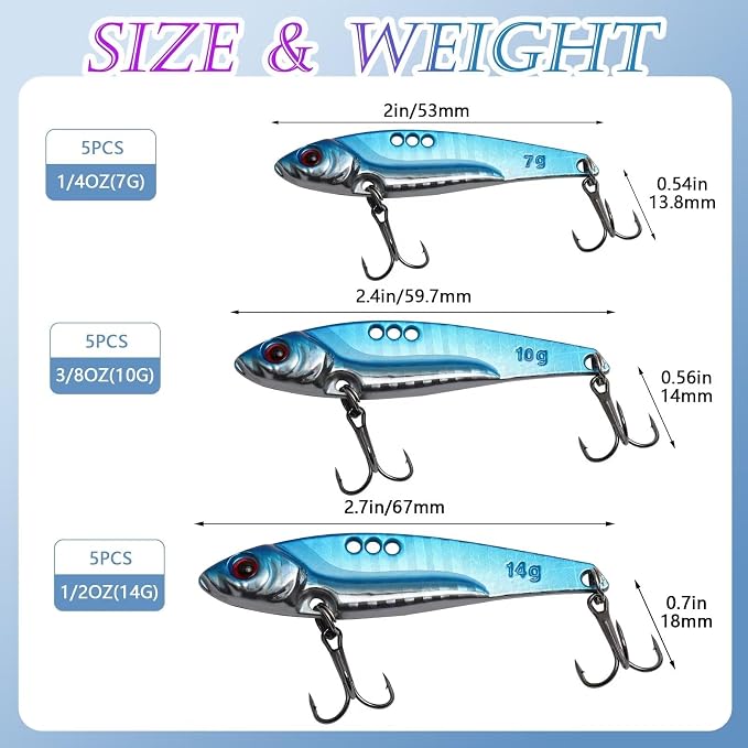 Dovesun 15/20pcs Fishing Spoon Lures Fishing Bait Trout Bass Fishing Lure for Bass, Crappie, Trout Walleye 1/5oz 1/4oz 3/8oz 1/2oz