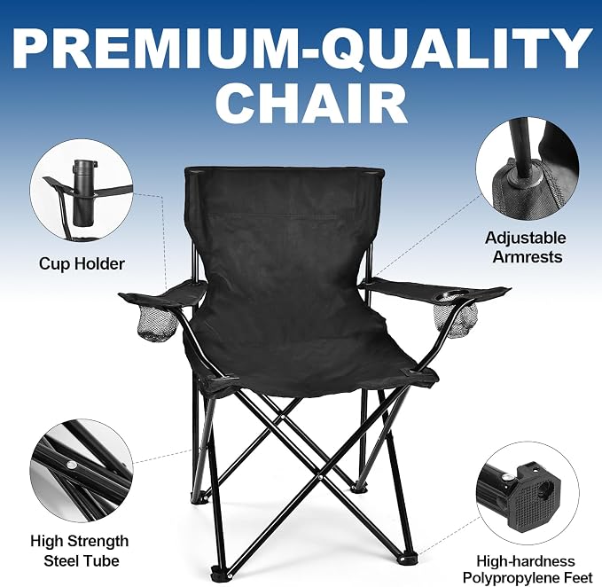 WEIDIORME 2 Pack Lightweight Camping Chairs, 300LBS Heavy-Duty Portable Folding Chairs with Carry Bag, Compact Design for Camping, Beach, Picnics, and Outdoor Event