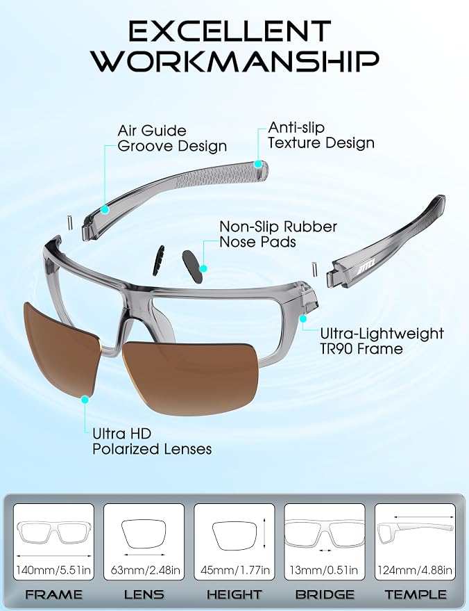 ATTCL Polarized Sunglasses Men for Fishing: UV Protection Lightweight TR90 Sports Wrap Sun Glasses Driving Golf Running