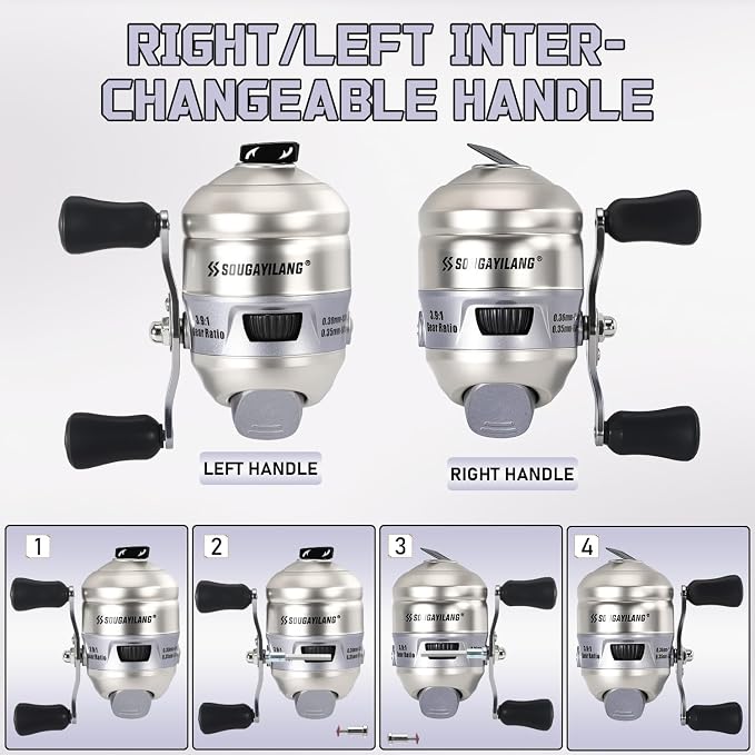 Sougayilang Spincast Fishing Reel, Size 30 Reel, Right or Left-Hand Retrieve, 3.9:1 Gear Ratio, Pre-spooled with Mono Fishing Line
