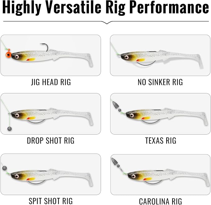 TRUSCEND Shadtale Easy Catch Soft Fishing Lures, Unique Vibration and Action for Various Rigs, Paddle Tail Swimbaits Trailer for Bass, Trout, Crappie, Walleye, Redfish, Saltwater & Freshwater Fishing