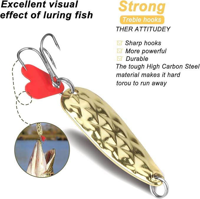 DONQL Spoon Fishing Lures, Metal Fishing Spoon Lures Hard Baits Saltwater Fishing Lures Spinner Baits Fish Treble Hooks Tackle Salmon Bass