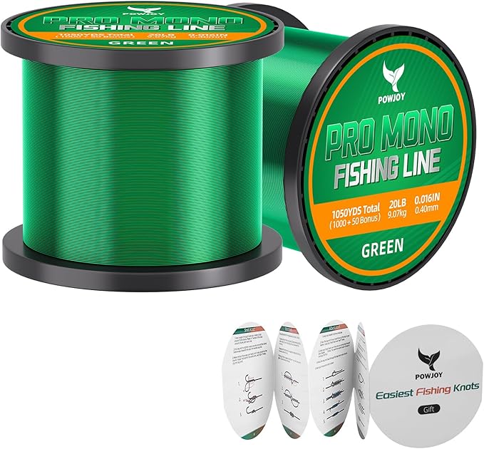 Pro Monofilament Fishing Line with Knot Instruction Cards for Multi Purpose Cost Effective, Strong Yet Thin Nylon String for Big Fishes, Tangle-Free & UV Resistant, 15/20/30/50/80LB