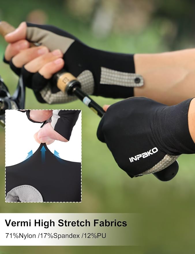 Fishing Gloves, Lightweight Non-Slip Fingerless Gloves,Hook Loop, UPF 50+ Sun Protection,for Unisex Fishing