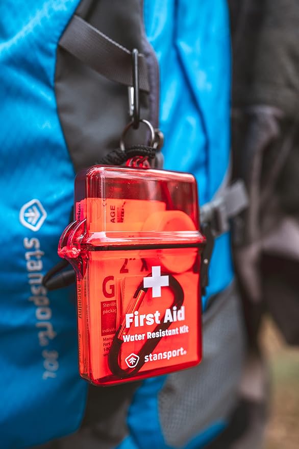 Stansport Water-Resistant Emergency First Aid Kit Red 4.7" L x 3.9" W x 1.5" H
