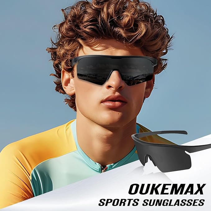Polarized Sports Sunglasses for Men Women, UV400 One-Piece Lens Sport Shades for Baseball, Running, Cycling, Fishing
